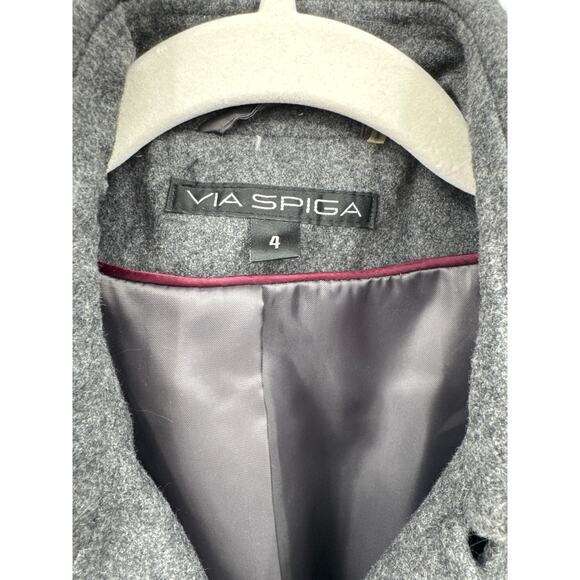 Via Spiga Gray Wool Blend Belted Peacoat Structured Winter Coat Size 4 EUC - Picture 2 of 8